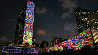 Projection Mapping - FIFA World Cup 2022 - Scoring For the Goals at the UN Headquarters in New York