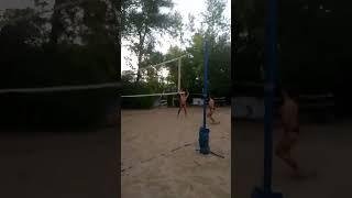 Beach volleyball, long ball.