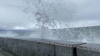 Wind and waves whipped up along the Santa Barbara waterfront