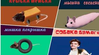 Мышка Сосиска, Крыска Ириска,Кошка Картошка, Кот Бутерброд, Кошка Окрошка, Крыска Покрышка. Все виды