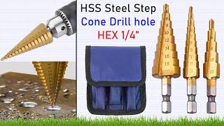 3 Pcs Large HSS Steel Step Cone Drill Titanium Bit Set for DIY Work Metal Wood Fiber Aluminium