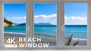 4K Greece Beach window view - Relaxing, Calming, Ambience