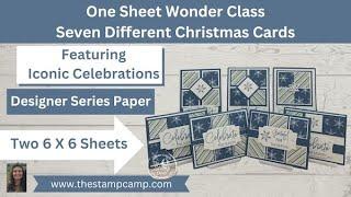 Seven Different One Sheet Wonder Christmas Cards Featuring the Iconic Celebrations Paper.