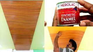 fake wood grains in pop ceiling with bandage clothe /  wood grains effect painting in pop ceiling/