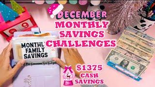 ️ December Monthly Savings ️ $1375 Cash Stuffing | 6 Complete Challenges | Cash Envelope System