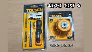 Tolsen Tools - 6 in 1 Screwdriver Set and Cup Wire Brush With Nut