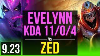 EVELYNN vs ZED (JUNGLE) | Rank 11 Evelynn, KDA 11/0/4, Legendary | BR Challenger | v9.23