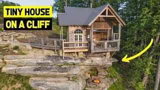 UNIQUE 100sqft Tiny House BUILT OFF A CLIFF! (Extreme Off-Grid Cabin)