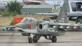 Sukhoi Su-25 "Frogfoot", warmup engine run and takeoff.