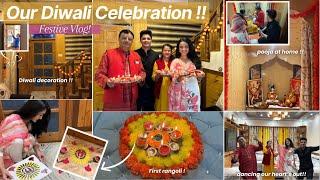 FESTIVE VLOG : Our Diwali Celebration 🪔first rangoli, decoration, pooja, pahadi dance & more !