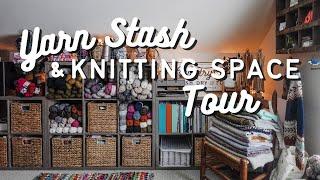 yarn & knitting nook tour, organizing + de-stashing | knitting vlog