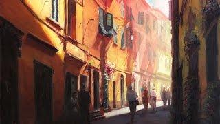 Sunlit Alleyway in Italy - original oil painting by Christopher Clark, fine artist