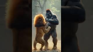 Lion vs Gorilla: Epic Showdown at the Zoo!  #wildbattle #animalfight