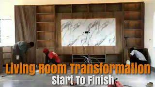 Building  In Ghana  Modern Living Room Transformation How to Build Tv Console LED Lights With Wood