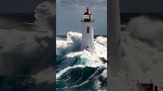 Lighthouse in Stormy Seas! Waves Crashing on Lighthouse! #scaryocean #storm #WavesCrashing #Waves