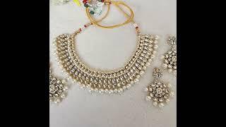 Kundan Necklace Set in Gold finish in White Color JIA2160V  #jewelry #onlineshopping