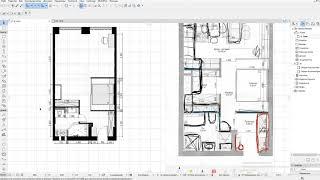 Таймлапс планировки в Архикад. Timelapse of apartment layout in ArchiCad.