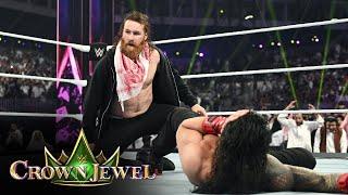 Sami Zayn accidentally hits Roman Reigns with a Helluva Kick: Crown Jewel 2024 highlights