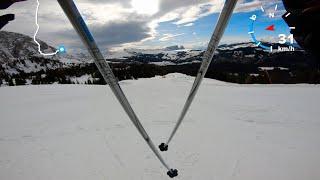 legendary 8: "bravo" piste, afternoon skiing in April, Val Gardena, Italy POV 4k