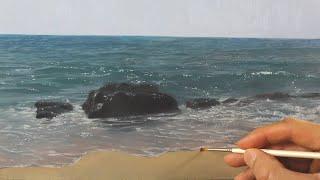 How to paint water - Wave painting beach scene tutorial