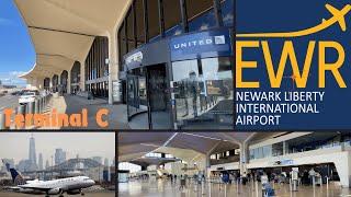 Newark Liberty Int'l Airport (EWR) United Terminal C, Departures, Arrivals, Transportation 4K