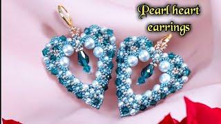 Pearl heart earrings/beaded heart/DIY earrings/Beading tutorials