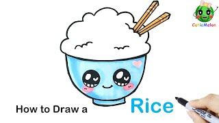 兒童簡筆畫一碗卡通米饭 How to Draw a Rice   funny food rice| Easy Drawings for kids【西瓜寶寶學畫畫學英語】兒童簡筆畫教程