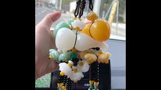 White Jade Crystals Car Charm Honey Calcite Car Mirror Hanging Green Jade Car Accessories Gift