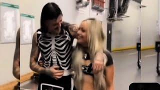 Dominik mysterio & Liv Morgan laughing together backstage after WWE Bash in Berlin