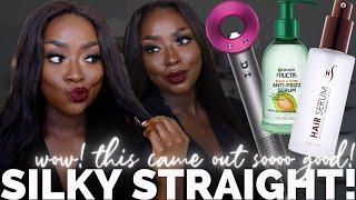 I TRIED THE BONE STRAIGHT SLEEK FRIZZ FREE HAIR 4x4 LACE FRONTAL WIG - DID IT WORK?! | MenaAdubea