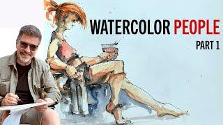 Drawing and painting people with ink and watercolor