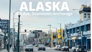 【4K】Alaska Walking Tour - 4th Ave, Downtown Anchorage Alaska, USA