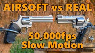 Airsoft Guns Destroyed by Real Guns in Super Slow Motion (50,000fps Phantom High Speed)