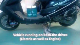 Hybrid bike running on petrol and electric (battery)