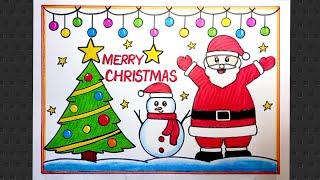 Santa Claus Drawing Easy Steps/Merry Christmas Drawing/How To Draw Christmas Poster Drawing Easy