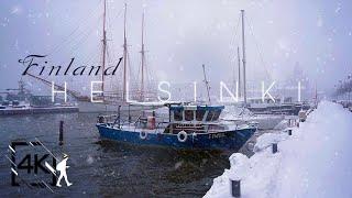 Helsinki, Finland  Coastal Winter Walk in Heavy Snowfall 4K UHD