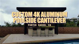 Custom 4K Aluminum Cantilever with Wood-Look Privacy Wall | Elite LA Patios