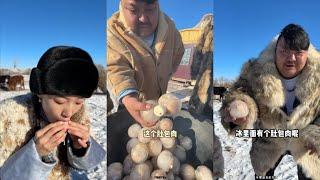 Mongolian Enke's life on the grassland in winter! Collection 29 #camping #cooking #village