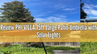 Review PHI VILLA 15ft Large Patio Umbrella with Solar Lights, Double-Sided Outdoor Market Rectangle