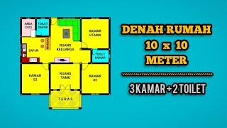 Denah Rumah Ukuran 10x10 Meter 3 Kamar Tidur