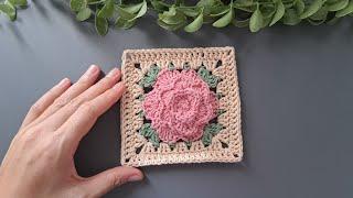 Crochet Rose Flower Granny Square | Step by Step