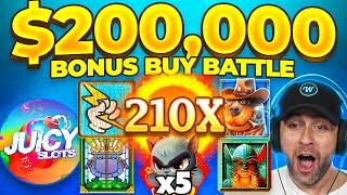 MOST INSANE $200,000 BONUS BUY BATTLE vs @JuicySlots... WINNERS TAKES ALL!! (Bonus Buys)