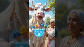grandmother cow gives icecream and cold drink  #ai #cow #cartoon