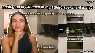 moving to nyc vlog 22. setting up my kitchen in my studio apartment, organizing dishes & unpacking