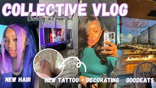 COLLECTIVE VLOG: LIVING ALONE AT 19 ᡣ𐭩 | college , new tattoo, decorating, yoga, life update +more