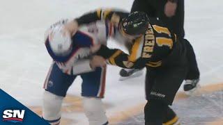 Trent Frederic And Corey Perry Drop Gloves At Centre Ice For Spirited Fight