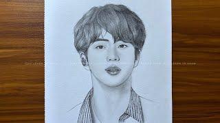 Easy drawing Jin BTS | pencil sketch tutorials for beginners | drawing step by step | រៀនគូរ