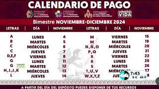 Calendario de pago Bienestar Noviembre - Diciembre