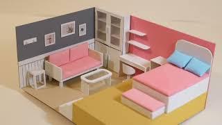 DIY Miniature Cardboard House #50 Living Room and Bedroom (gray and pink!)