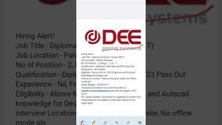 Dee piping hiring Diploma engineer trainee #freshers #diplomajobs #mechanicalengineering #det #job